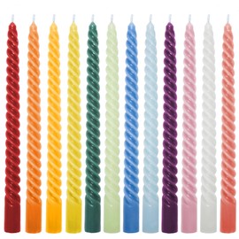 Whaline 12Pcs 10 Inch Colored Spiral Taper Candles 12 Colors Dripless Twisted Wax Candles Long Unscented Candle Sticks for Holiday Celebration Display Home Decoration