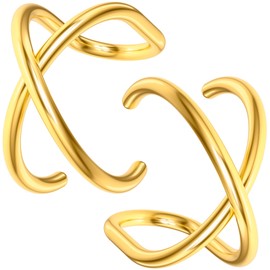 PAGOW 2 Pcs Fake Helix Ear Cuff Cartilage Earring, No Piercing Earcuff, 925 Sterling Silver 14K Gold Plated Simple Criss Cross Double Lines Adjustable Minimalist Women Men Clip On adornment Gifts