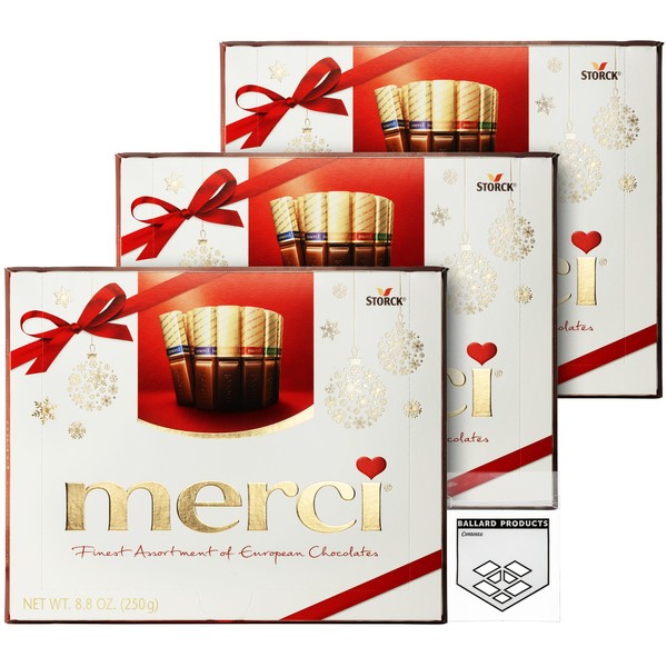Merci Chocolates Gift Box Holiday Bulk Pack of 3 Boxes - Merci Finest Selection Chocolate Candy - Christmas Candy Chocolates Gift Pack -Bundle with Ballard Products Pocket Bag