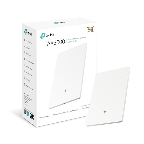 TP-Link Wi-Fi 6 AX3000 Dual-Band Wi-Fi 6 Air Range Extender, Gigabit Port, Ultra-Thin and Minimalist Design, OneMesh™ Supported, WPA3 Security,Easy Setup and Use, Flexible Installation (Archer Air E5)