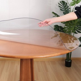 RostiKong 48 Inch Round Clear Table Cover Plastic Vinyl Circle Tablecloths Furniture Desk Table Screen Sheet Liner Runner Protector Waterproof Protective Cocktail Dinner Dresser Table Topper Pad Mat