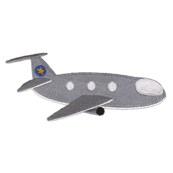 Aeroplane Grey Embroidered Patch for Iron-On or Sew On Clothes
