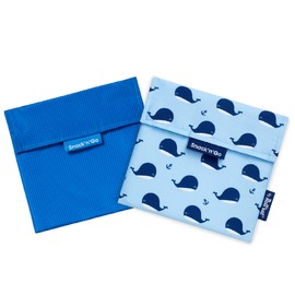 Roll'eat ® Pack of 2 snack bags, sandwich bags with reusable packaging, ecological food container without BPA, fabric bag, colour blue & whales