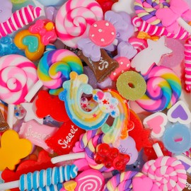 Lasiyanor 120Pcs Candy Charms, Resin Flat Back Kawaii Slime Charms Lollipops, Sweets Embellishments for DIY Crafts and Ornament Scrapbooking