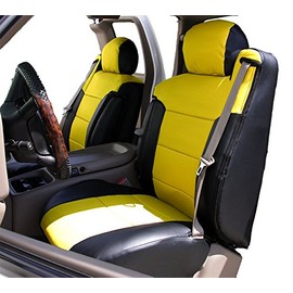Iggee 2000-2002 Chevy Silverado Artificial Leather Custom Made Original fit Front Seat Covers & 2 Armrest Covers… (Black/Yellow)