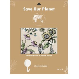 Reuseable Multi-Purpose Cloths Set of 2 with 1 Hook, biodegrable, compostable Used for Cleaning Surfaces, for Kitchen, Bathroom, Office (Flower)