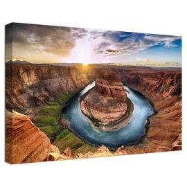 Horseshoe Bend Grand Canyon National Park Wall Art for Living Room Bedroom Bathroom Home Decorations Colorado River Sunset Landscape Picture Framed Artwork Canvas Prints Ready to Hang(28''H x 44''W)