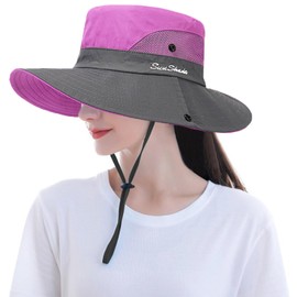 KXF Ladies Wide Brim Bucket Summer Sun Hat Foldable UV Protection Beach Hat Safari Boonie Hat Quick-Drying Fishing Hat with Adjustable Chin Strap UPF50+ Packable for women Purple