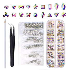 AB Crystal Rhinestones Transparent Gems Diamond Stone Nail Art Craft Sets with Picking Pen Tweezer AB Rhinestones SS4-12 for Eye Makeup Body Art