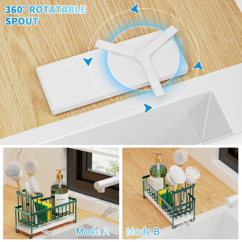 Cisily Dark Green Sponge Holder for Kitchen Sink, Sink Caddy
