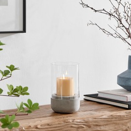 Danya B. Modern Cool Gray Cement Base and Glass Pillar Hurricane Candle Holder (Small)