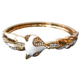 Navachi 18k Gold Plated Fox Lowrie Head Tail White Enamel Crystal Az3026b Bracelet Bangle (Dia. 2.3")