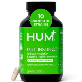 HUM Gut Instinct Daily Probiotics for Women and Men, Digestive Health, Lactobacillus, Bifidobacterium Strains for Immune Support, Probiotic Supplement for Healthy Gut Diversity, 30 Capsules