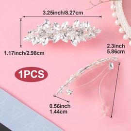 HINZIC Sparkly Rhinestone Hair Clip Silver Crystal Prom Barrettes Wedding Engagement Pageant Formal Dressy Decorative Accessories for Bride Women Girls Thick Long Hair