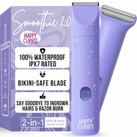 HAPPY CURVES Smoothie 2.0 Bikini Trimmer - Afeitadora eléctrica para mujer, resistente al agua con protectores ajustables, afeitadora personal para cabello púbico, afeitadora íntima para mujer y