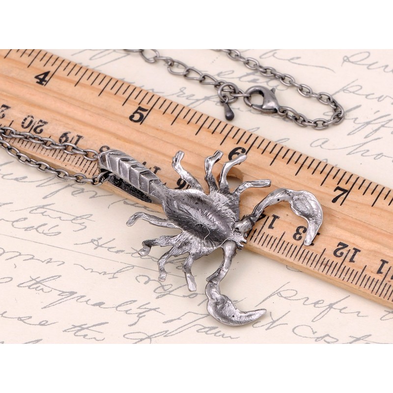Alilang Antique Silvery Tone Grey Rhinestones Scorpio Scorpion Pendant Necklace