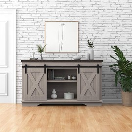 WINSOON 7FT Super Mini Barn Door Hardware Kit for Sliding Double Doors Small TV Stands Wardrobe Cabinets, I Shape Hanger (7FT Double Doors Kit)