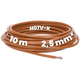 Kalitec 10 m H07V-K 2.5 mm² Brown Wiring Cable, Flexible Wire Cable, PVC Single Wire, 2.5 mm² Wire, Fine-Strand Wiring, Single Wire, Single Wire, Switch Wire