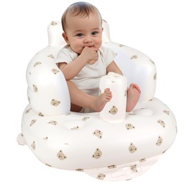 EKEPE Baby Inflatable Seat with Suction Cups for Babies 3 Months & Up, Baby Floor Seats for Sitting Up with Built in Air Pump, Blow Up Baby Chair for Infants - Bear Head
