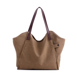 PORRASSO Women's Handbag Canvas Tote Large Shoulder Bag Ladies Top-Handle Bags Hobo Bag for Shopping Travel Work Daily Use Brown