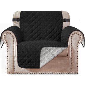HOMERILLA Reversible Chair Covers for Dogs Couch Cover Water Resistant Washable Pets Furniture Protector Sofa Cover with Elastic Straps (Chair 21", Black/Light Grey)