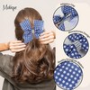 5.5 Inch Checkered Bow Hair Clip with Rhinestone Center (Navy)