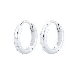 DIAMORE Women's Creole Earrings with Diamonds (0.10 ct.) Sparkling in 925 Sterling Silver, Sterling Silver, Diamond