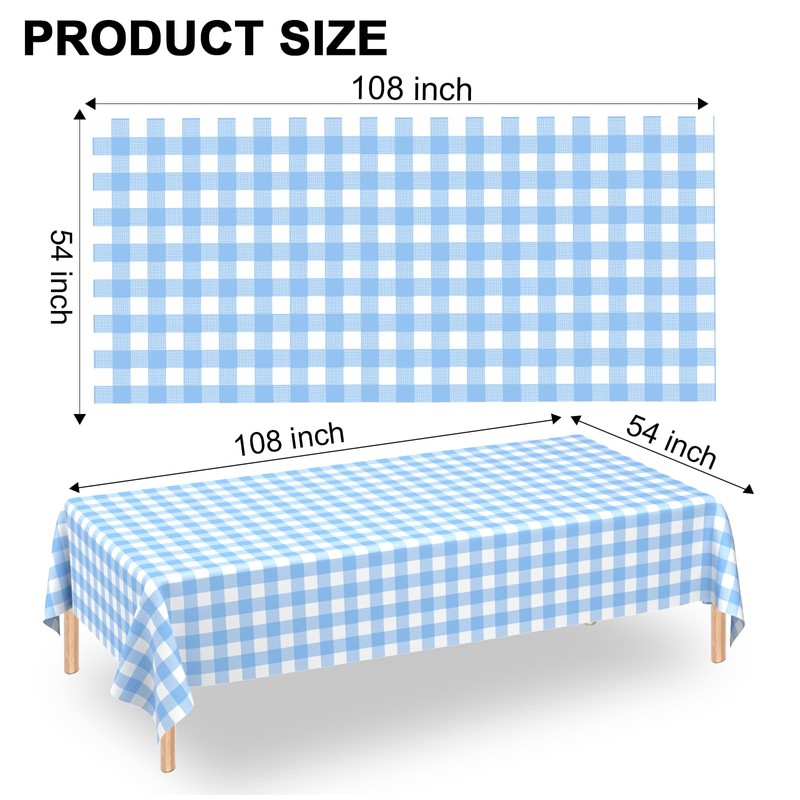 2 Pack Light Blue Gingham Tablecloth Rectangular Pale Blue and