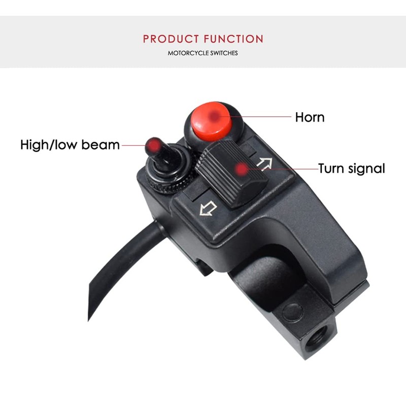 Feiteplus Aluminum Alloy Left Motorcycle 7/8" Handlebar Mount Switch Horn