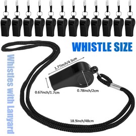 Flutesan 24 Pcs Plastic Whistles Bulk with Lanyard Sports Loud Crisp Sound Whistles for Coach Referees Training Emergency Officials(Black)