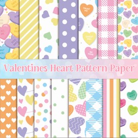 Haooryx Valentine’s Decorative Craft Paper - 60pcs Valentine’s Day Candy Colorful Patterned Origami Paper Gift Wraping Double Sided 11’’x11’’ Conversation Heart Pattern Scrapbook Giftwrap Decorative