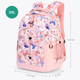 Choco Mocha Butterfly Backpack for Teen Girls, Travel School Backpack for Girls Middle School Large Bookbag 18 Inch, Pink