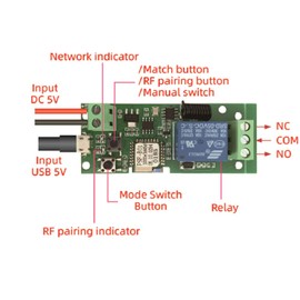 MHCOZY Updated WiFi Wireless Smart Switch Inching Self-Locking Relay Module,Set Inching Time from 0.5 Second to 1 Hour,be Applied to Access Control,DIY WiFi Garage Door Opener (5V)
