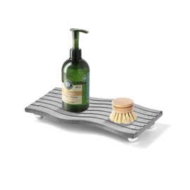 Water Absorbing Stone Tray for Sink,Quick Drying Diatomaceous Earth Coasters Sink Caddy Organizer,Soap Dish Holder & Toothbrush Holder for Bathroom Counter， Toiletries（Dark Grey, 8.67" L x 4.33" W）