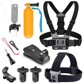 YEHOLDING Action Cam Mount Kit for Insta360 X4/X3/X2/Ace Pro/Ace, Backpack Clip, Chest Strap, Head Strap, Floating Mount, Black, Compatible with GoPro Hero, SJCAM (Pack of 10)