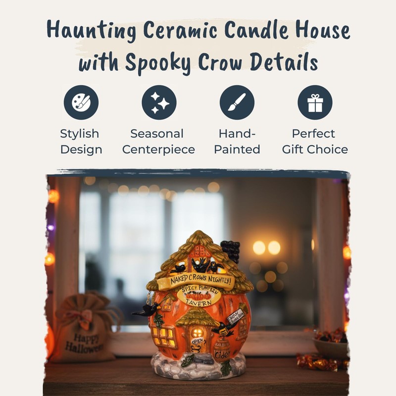 Blue Sky Clayworks Naked Crows Nightly Candle House, Ceramic, 5.75"