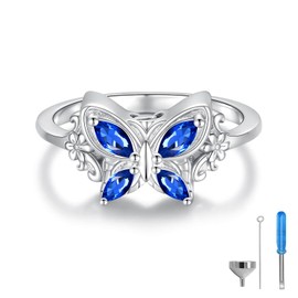 925 Sterling Silver Butterfly Cremation Ring for Ashes Memorial Urn Rings Keepsake Jewelry for Ashes Sympathy Gift for Women (Blue, 8)
