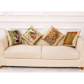 Mancheng-zi Mayan Decor,18x18 Pillow Covers Set of 4,Aztec Decor,Aztec Pillow Covers, Aztec Gods Pillow,Aztec god’s Pillow,Mayan Pillow Covers