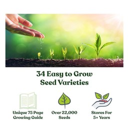 22,000 Non GMO Heirloom Vegetable Seeds, Survival Garden, Emergency Seed Vault, 34 VAR, Bug Out Bag - Beet, Broccoli, Carrot, Corn, Basil, Pumpkin, Radish, Tomato, More