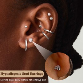 Hayoso 6 Pairs Sterling Silver Stud Earrings for Women, Cubic Zirconia Stud Earrings, Tiny Ball Stud Hypoallergenic Earrings, Small Tragus Cartilage Earrings Set for Men Girls(2mm,3mm,4mm)