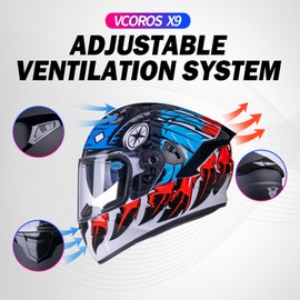 Full Face Motorcycle Helmet X9 with Inner Sun Visor DOT Approved Motorbike Moto Street Bike Racing Helmet(Indian-Eagel, XL)