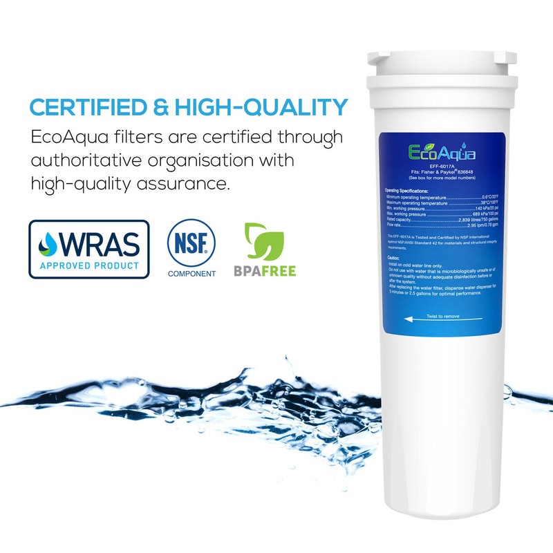EcoAqua EFF-6017A Ice & Water Refrigerator Filter to fit Fisher