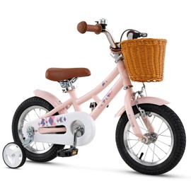 HONEY JOY Kids Bike, 12 14 16 18 Inch Retro Toddler Bikes w/Training Wheels, Handbrake & Coaster Brake, Steel Frame, Fully Enclosed Chain, Adjustable Handlebar & Seat, Kids Bicycle (12 Inch, Pink)