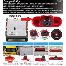 Super HD Auto Dach Bremsleuchte Rückfahrkamera Transporter Nachtsicht Ersatz für Renault Trafic II III Diesel Petrol FWD FL EL JL JG FG/Opel Vivaro Diesel Petrol Chassis FWD A B C X82 X83 J7 E7 Box