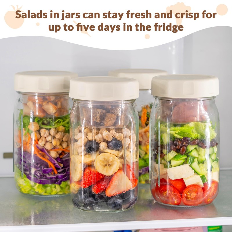 SOLIGT 4 Pack Glass Salad Jars with Lids Meal Prep,