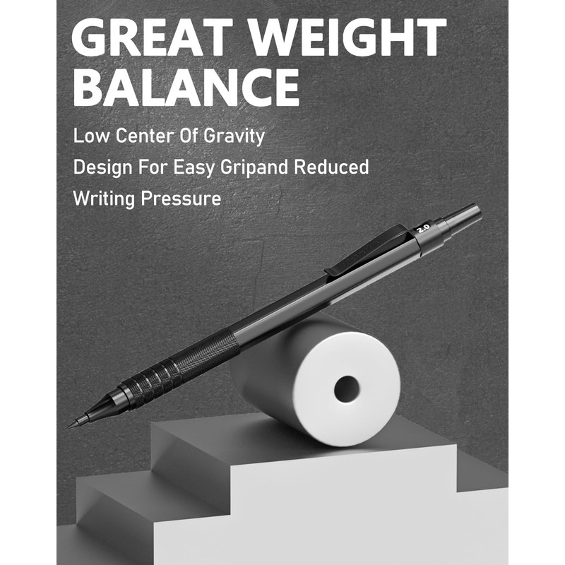 Nicpro Black Metal 2.0 Mechanical Pencil Set with Case, 3