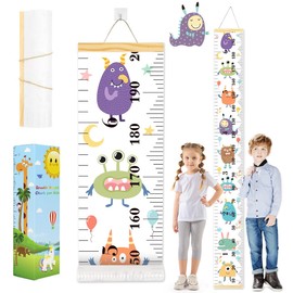 ouhos Height Chart Children's Size Gauge Children Growth Height Chart Roll Up Wall Hanging Altimeter Removable Canvas Measuring Guide Ruler for Baby Nursery Bedroom Wall Decoration with Box