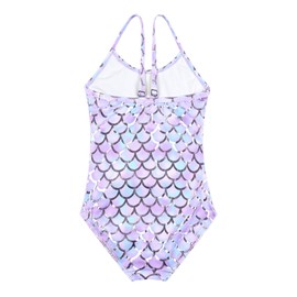QPANCY - Traje de baño de una pieza con diseño de sirena, color arcoíris, (Fish Scale), 10-11Y/ Height: 57"