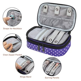 Teamoy Jewellery Box Organiser, Jewelry Travel Case, Jewelry & Accessories Holder Organizer for Necklace, Earrings, Rings, Watch and More, Purple Dots