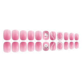 24 Pieces Bride Nail Art False Nails 3D Decoration Pink Beautiful Nuance Nails